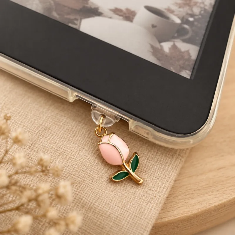 Bijou liseuse Tulipe rose – Bouchon USB-C | Horalis