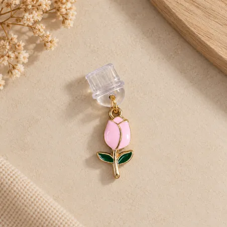 Bijou liseuse Tulipe rose – Bouchon USB-C | Horalis