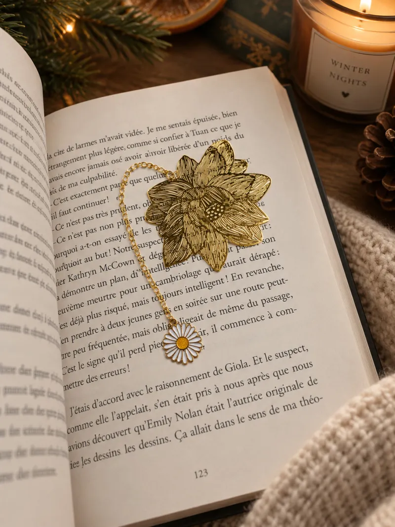 Marque-page bijou Fleur doré & marguerite