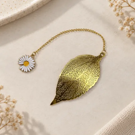 Marque-page charm doré Feuille & Marguerite