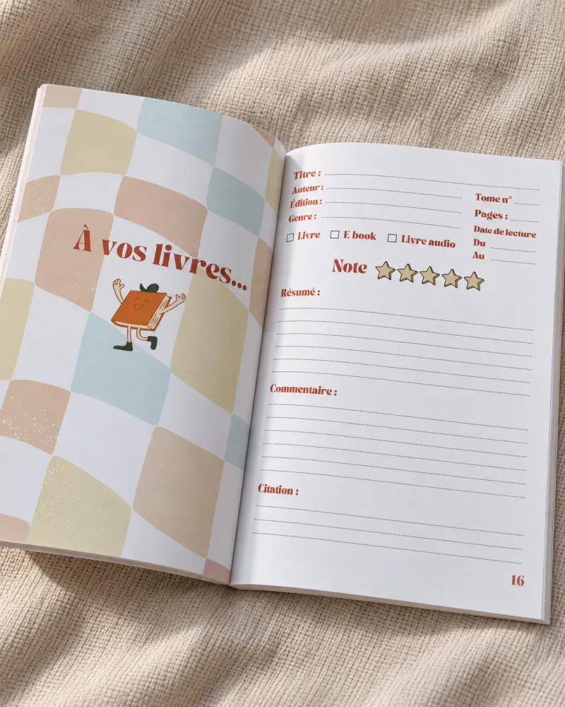 Carnet de suivi de lecture Rétro avec 100 fiches de lecture