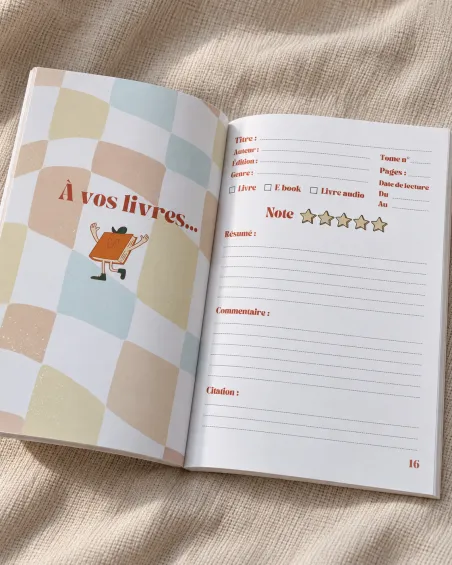 Carnet de suivi de lecture Rétro avec 100 fiches de lecture