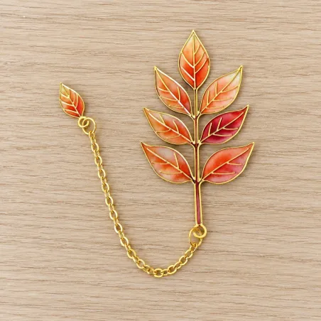 Marque-page feuille automne – Branche dorée