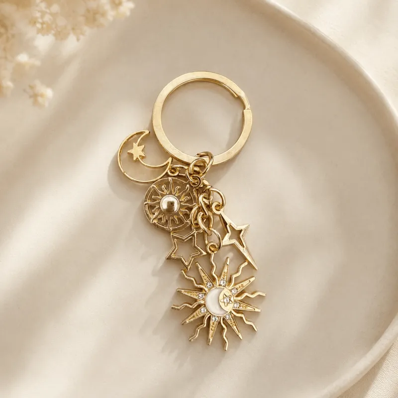 Porte-clés lune et soleil doré – Moon & Sun